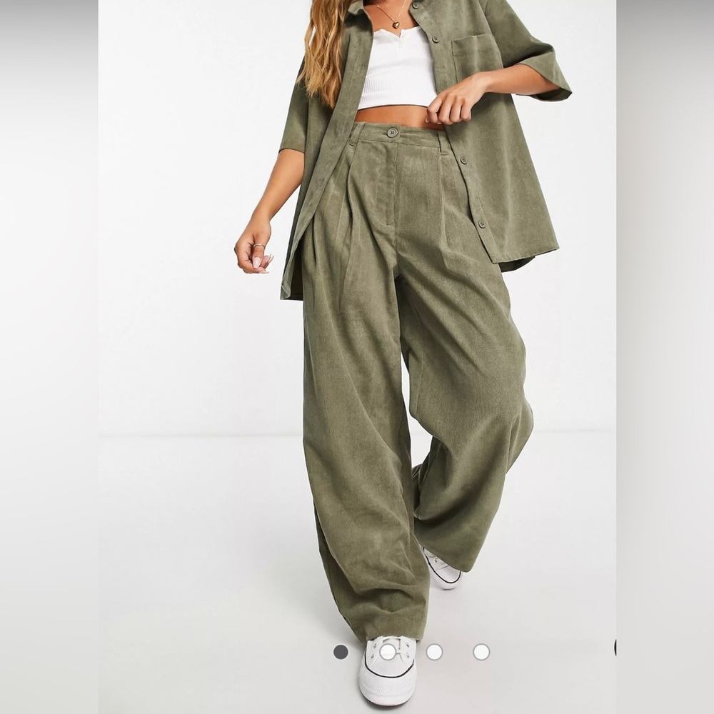 Corduroy Green Wide Leg Pants
